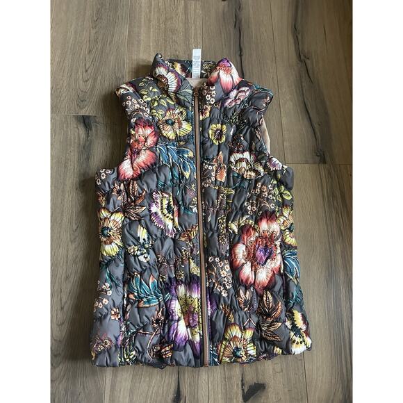 Pure + Good Anthropologie Multicolor Floral Duck Down Puffer Vest Size Large EUC - Picture 1 of 5